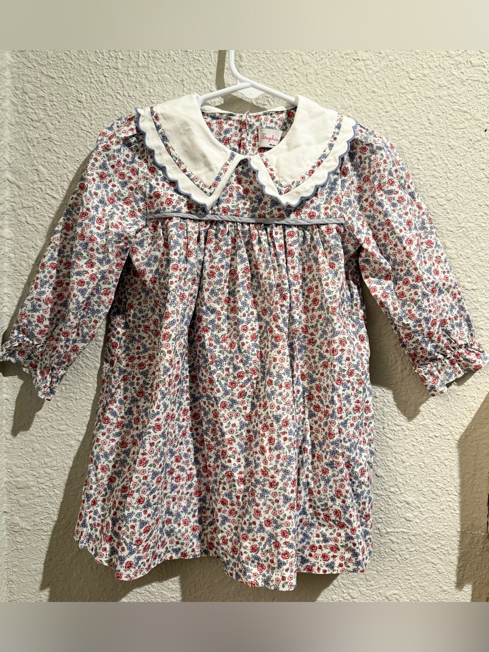 Girls Sophie & Lucas Floral Dress Size 2T White Blue Long Sleeve